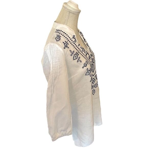Saint Tropez West  100% Linen Boho Embroidered Top Size Medium - Picture 3 of 9